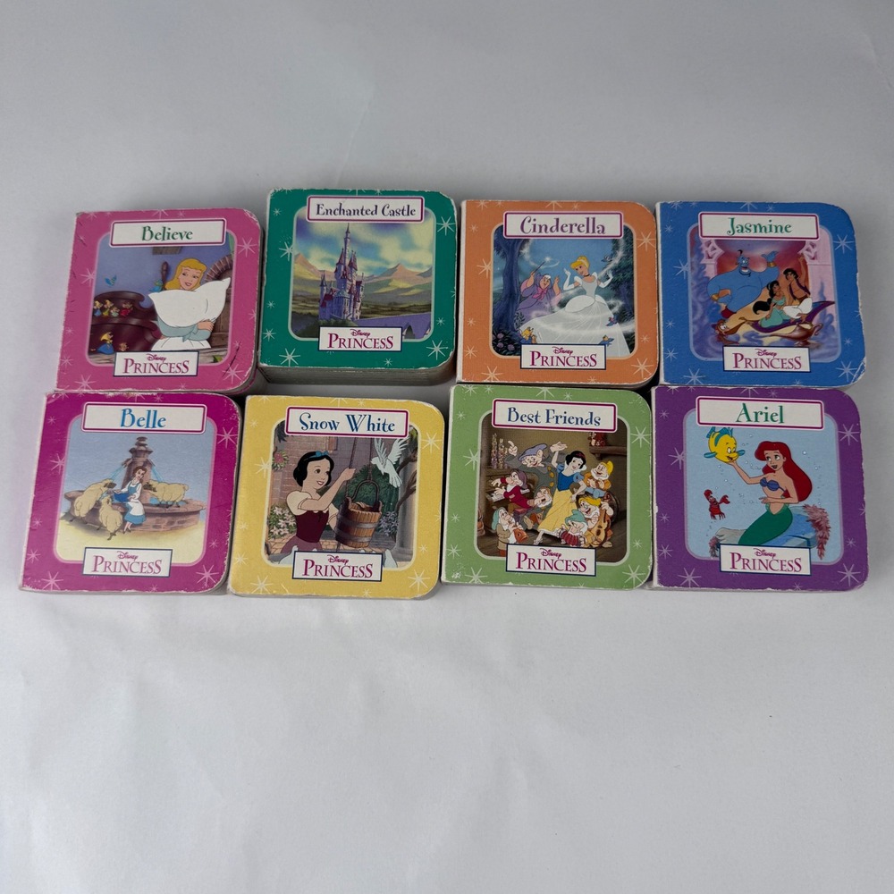 Disney Lot 8 Mini Board Books Princess Cinderella Snow White Jasmine Ariel